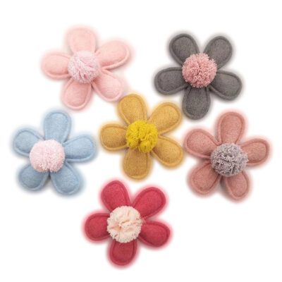 Ponponlu Çiçek Saçsız Bebek Tokası| 4cm