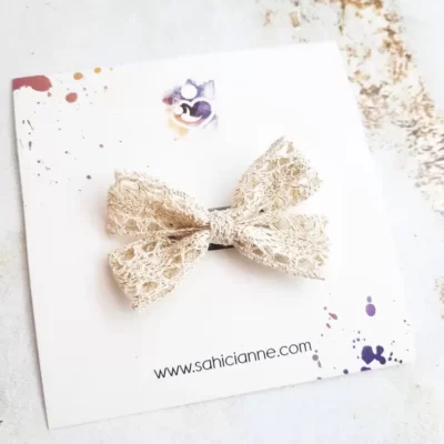 Simli Dantel Fiyonk Saçsız Bebek Tokası|4 loopy 6cm