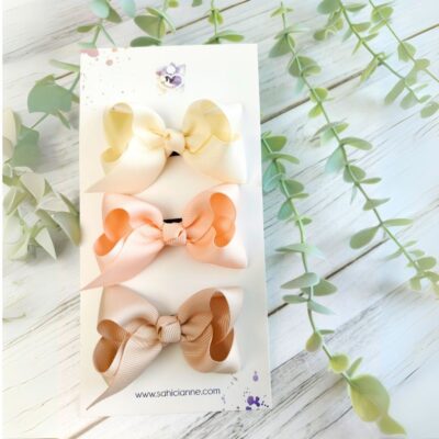 3'lü Butik Fiyonk Saçsız Bebek Toka Seti- Peachy Cream