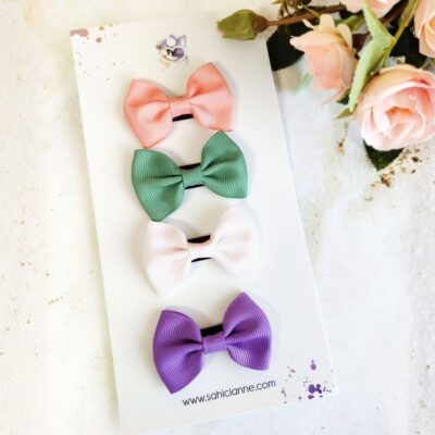 4'lü Klasik Fiyonk Saçsız Bebek Tokası Seti- Flower